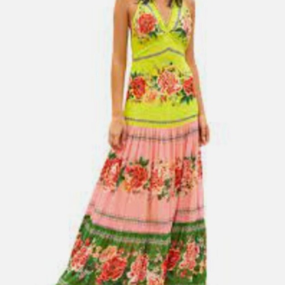Free People Dresses & Skirts - Farm Rio Floral Halter Maxi Dress Open Back Boho Spring Wedding Guest  | Large
